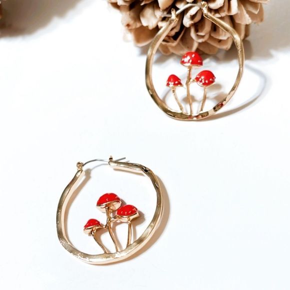 Mushroom hoop earrings M61 - Picture 3 of 5